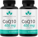 Luma Nutrition CoQ10 400mg Softgels - High-Absorption Coenzyme Q10 - Co Q-10 200mg / 400mg Per Serving - Heart Health - 60 Liquid Softgels (Pack of 2)