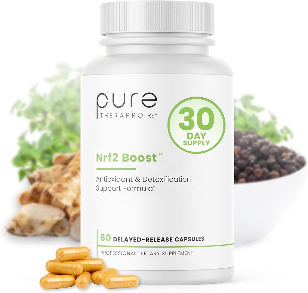 Pure TheraPro Rx Nrf2 Boost - NRF-2 Activator med Patenteret Sulforaphane, Curcumin, Green Tea & Trans- Pterostilbene Budd124; Antioxidant supplement til Reducere oxiderende stress, Lavet i USA (60 Veganske kapsler)