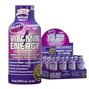 Vitamin Energy Focus + Extra Strength Energy Shot Berry 12 Pack, 260mg Natural Coffein, B- Vitamin, CoQ10, Aminosyrer, Focus, Produktivitet & Klarhed, Zero Sugar, Gluten- Free, 1,93 fl oz