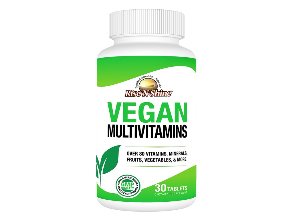 Rise- N- Shine Vegan MultiVitamin Complete Daily MultiVitamin og MultiMineral til mænd og kvinder med over 80 Vitamin, Min, Frugt, Grøntsager og mere 30 Tæl