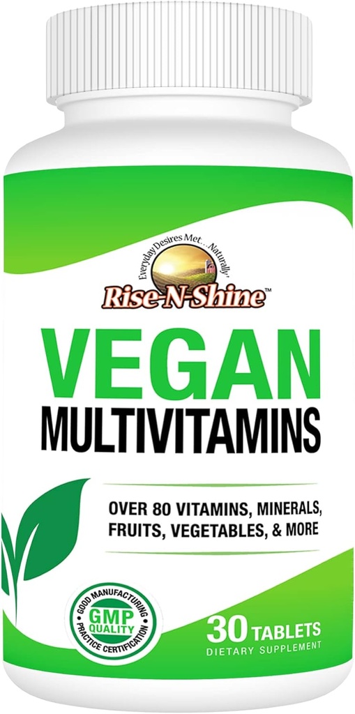 Rise- N- Shine Vegan MultiVitamin Complete Daily MultiVitamin og MultiMineral til mænd og kvinder med over 80 Vitamin, Min, Frugt, Grøntsager og mere 30 Tæl