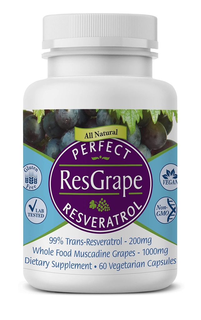 Perfect Supplements - Perfekt ResGrape Resveratrol - 60 Veggie Capsules - Trans- Resveratrol & Organic Muscadine Grape