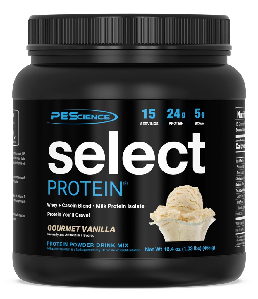 PEScience Select Protein Powder, Whey and Casein Blend, Lean Protein Powder for Women and Men, Low Calorie, Low Carb, Keto Friendly, Gluten Free, Gourmet Vanilla - 15 Servings