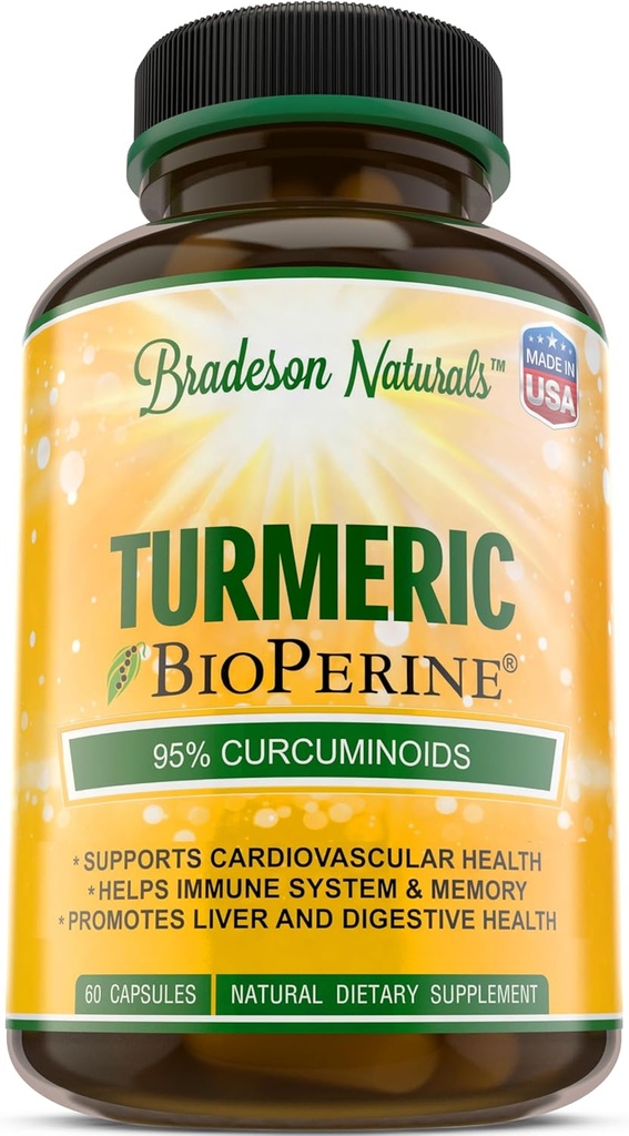 Turmeric Curcumin with BioPerine 1500mg - Natural & Healthy Inflammatory Support with 95% Standardized Curcuminoids for Potency & Absorption - 60 Capsules with Black Pepper