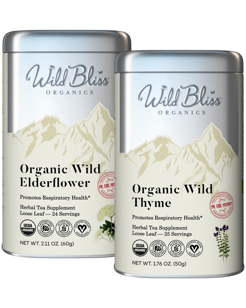 Respiratory and Bronchial Wellness Tea - Organic Wild Elderflower and Thyme Immune Support - 50 Servings