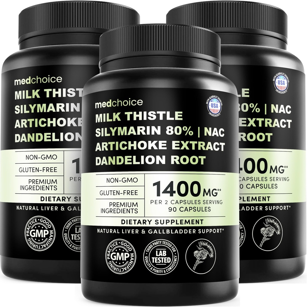 Milk Thistle Supplement w/ NAC, Artichoke & Dandelion – Liver Support Supplement & Gallbladder Supplements in One – Liver Detox – Milk Thistle & Liver Care Supplements – 90 Vegan Capsules, (Pack of 3)