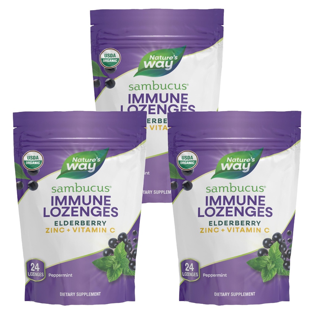 Nature’s Way Sambucus Zinc Lozenges with Elderberry and Vitamin C, Peppermint Flavored, 24 Lozenges
