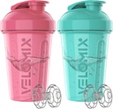 VELOMIX -2 Pack- 20 oz Protein Shaker Flasker til Protein Mixes - 2x Wire Whisk - 124; Læbe Bevis Shaker Cups til Protein Shakes og Pre Workout Buddy 124; Protein Shaker Flaske Pack (Pink / Turkis)