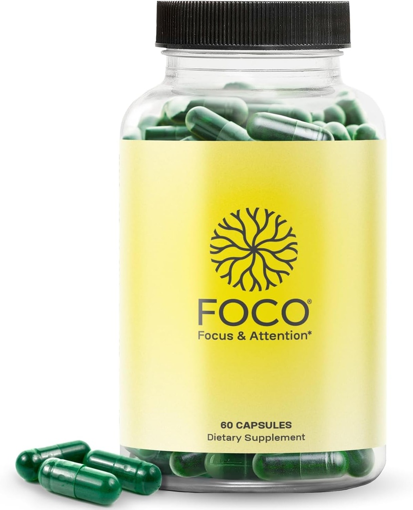 Tænk FOCO kapsler (13 +) Natural Focus Supplement for Teens & Voksne - Brain Nootrop for koncentrering, hukommelse, mental Klarhed, Kognitiv Enhancement Vitaminer - Opmærksomhed kosttilskud - 60 kapsler