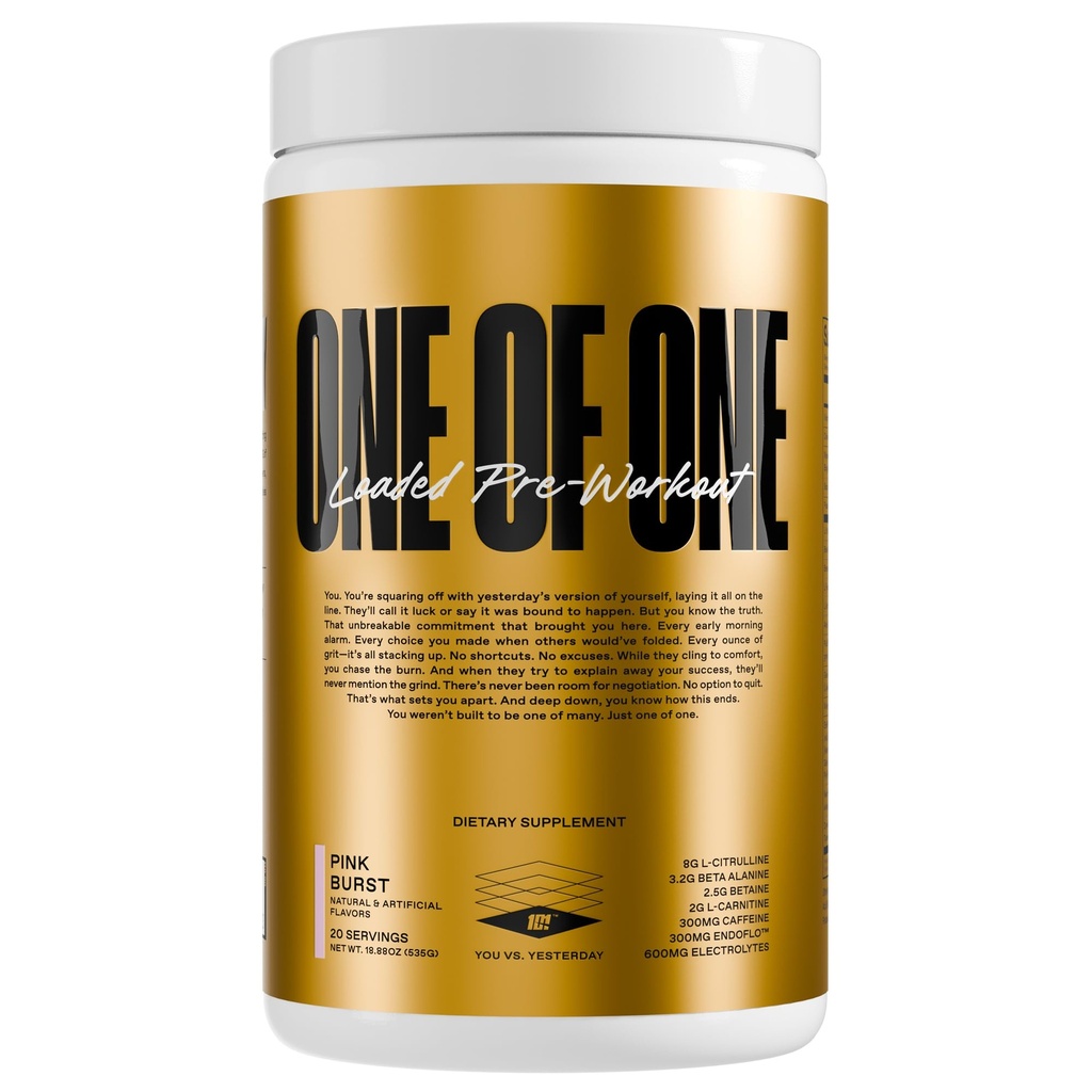 One of One Loaded Pre- Workout - High- Stim Energy, Focus & Endurance med EndoFlo ™, Genius Pure ™ Alpha GPC, NeuroRush ™, Dynamin ®, No Crash, Gluten Free - Pink Burst