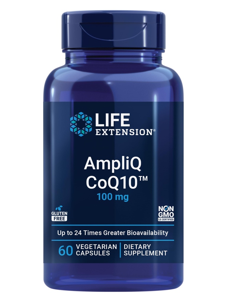 Life Extension AmpliQ CoQ10, Heart Health, Kidney and Liver Health, ubiquinone 100 mg, Advanced Formula, Gluten Free, Non-GMO, Vegetarian, 60 Capsules