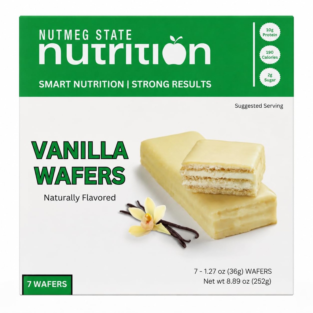 Nutmeg State Nutrition - High Protein Wafer Bars, Protein Snack Bars, Low Calories, Low Sugar, 7 Servings Per Box (1 Box (7 Servings), Vanilla)