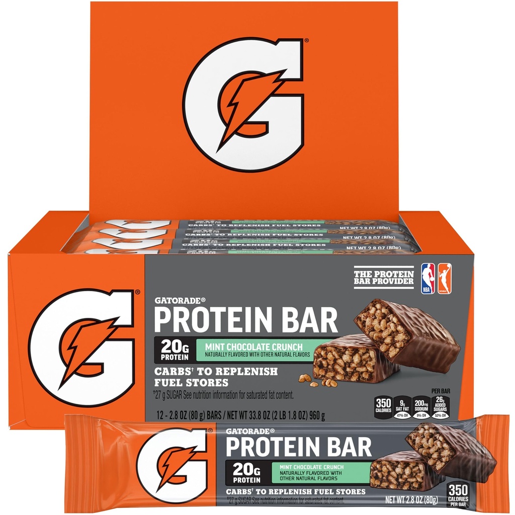 Gatorade Whey Protein Bars, Mint Chocolate Crunch, 2.8 oz bars (Pack of 12, 20g of protein per bar)