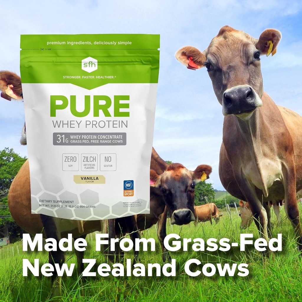 SFH Pure Whey Protein Powder (Vanilla) Best Tastin Grass Fed Whiley 124; All Natural Measures 124; Non- GMO, No Artificials, Soy Free, Gluten Free Measures 124; (Vanilla, 31.9 Ounce (Pack of 1)