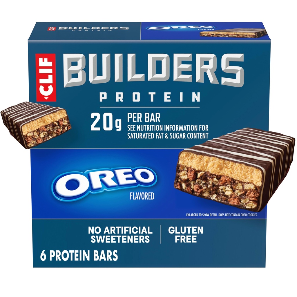 CLIF BUILDERS Protein Bars - OREO-Flavored - 20g Plant Based Protein - Gluten Free - Non-GMO - Low Glycemic - No Artificial Sweeteners - 2.4 oz. (6 Pack)