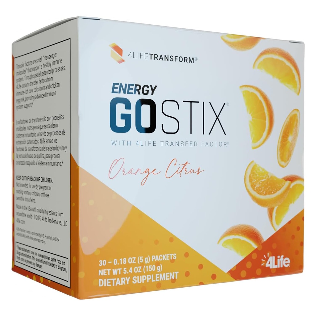4Life - Energy Go Stix Orange Citrus - Energy Supplement with Amino Acids, Green Tea, Yerba Mate, Ginseng, Supports Energy and Daily Wellness - 30 Packets