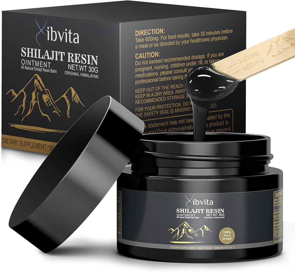 Pure Himalayan Organic Shilajit Resin - 600mg shilajit for mænd og kvinder, Natural Himalayan Shilajit med Fulvic Acid & 85 + Trace Minerals Supplement for Energy Boost & immunforsvar, 30 Bedste