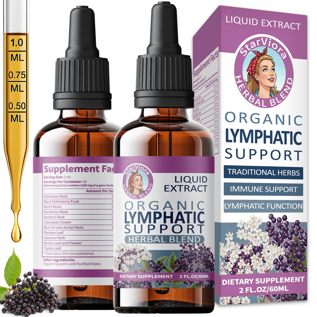 Lymphatic Support Drops - Echinacea, Elderberry & Blue Vervain, Immune & Lymphatic Support, Non-GMO, 4 fl oz, cGMP