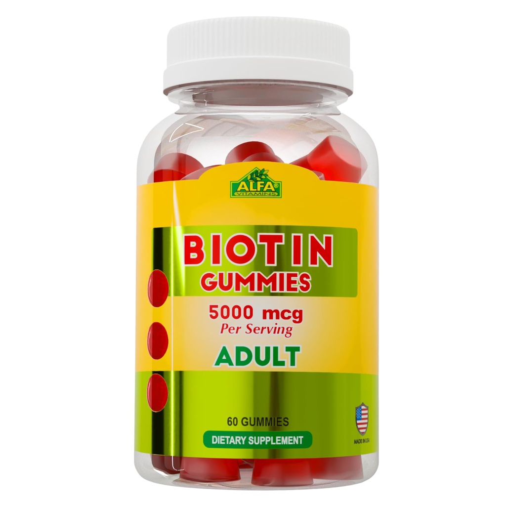 ALFA VITAMINS Biotin Skin, Hair, & Nails Gummies with 5000mcg - Promotes Natural Collagen, Supports Healthy Hair and Nails Growth - 60 Gummies