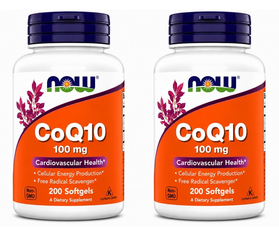 NOW Foods Supplements, CoQ10 (Coenzyme Q10) 100 mg, Pharmaceutical Grade, Cardiovascular Health*, 200 Softgels Pack of 2