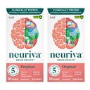 NEURIVA Original Brain Supplement for Memory, Focus & Concentration + Learning & Nøjagtighed med klinisk testet Nootropics Phosphatidylserin og Neurofaktor, Koffein Free, 30 Kapsler (2 Pack)