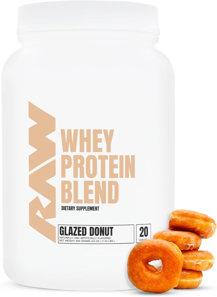 RAW Whey Protein Powder Blend, Glazed Donut (20 Servere) - Grass- Fed Microfiltreret Protein Isolate for Muscle Growth & Recovery - Pre & Post træning sport ernæring supplement til mænd og kvinder
