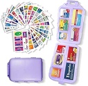Pocket Apotek med Medicine Labels 146 Labels Travel Daily Pill Container Mini Medication Organizer Storage Pill Organizer Travel Essentials Pill Case 7 Day Pill Organizer (lilla, 1 pakke)