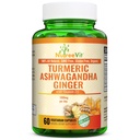 NutreeVit Organic Turmeric Ashwagandha Ginger Vitamin D3-60 Capsules - Extra Strength Ashwagandha Root Turmeric Supplement Immune Support - Ashwagandha Supplements with Natural Ginger and Turmeric