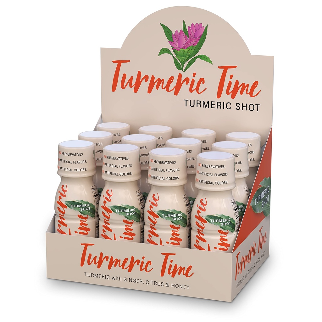 Turmeric Shots - Turmeric with Ginger, Citrus & Honey | Non-GMO | No Preservatives or Artificial Flavors/Colors/Sweeteners | B Vitamins | Liquid Turmeric (12 Pack)