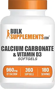 BulkSupplements.com Calcium Carbonat & Vitamin D3 Softgels - Calcium og vitamin D3, Calcium & D3 supplement til immunforsvar - Gluten Free, 2 Softgels per Serving, 360 Count (Pack of 1)