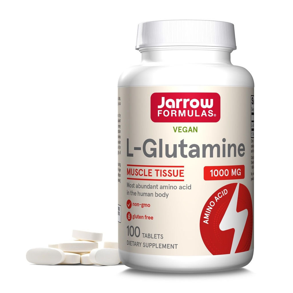 Jarrow Formulas L- Glutamin 1000 mg, Kosttilskud til muskelvæv, multifunktionel aminosyre, immunstøtte, 100 Easy- Solv tabletter, 50- 100 dages forsyning