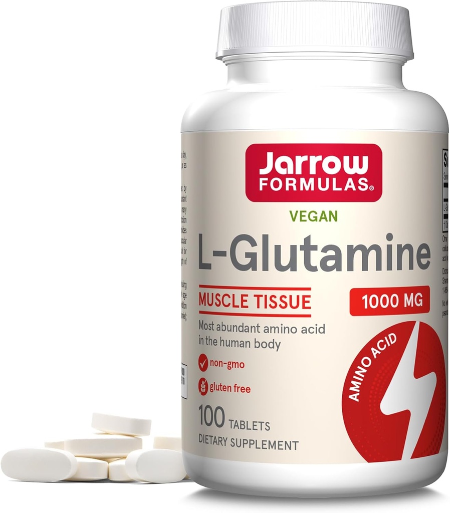 Jarrow Formulas L- Glutamin 1000 mg, Kosttilskud til muskelvæv, multifunktionel aminosyre, immunstøtte, 100 Easy- Solv tabletter, 50- 100 dages forsyning