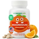 Kids Magnesium tyggetabletter 124; Great Tasting- værdi 124; 300mg Magnesiumtillæg 124; Vegan, Non GMO og Gluten Free Magnesiumoxid Supplement 124; for Muskelfunktion 124; 120 tyggetabletter 124; Vitaworks