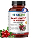 FineLand D- Mannose + Cranberry - 1600 mg per servering - 120 Veganske kapsler - Urinary Tract & Brege Health Support - Non-GMO, Gluten- Free, Made in USA