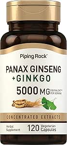 Piping Rock Panax Ginseng & Ginkgo Biloba Supplement 124; 5000 mg