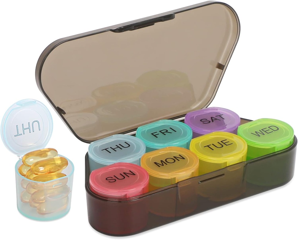NatureTouch Weekly Pill Organizer, BPA Free Medicine Organizer Rainbow 7 Day Pill Box, Daglig Portable Pill Conatainer til piller / Vitamin / Fish Oil / Kosttilskud [Laveste version], Sort