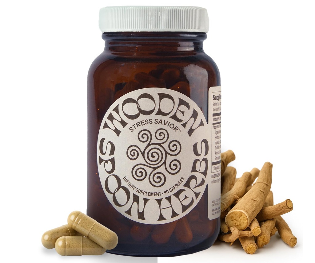 Wooden Spoon Herbs Stress Savior | Stress Relief Supplement | 7 Herb Complex with Ashwagandha, Cordyceps, & Ginseng | Relaxation, Mood Support, & Energy Boost | Gluten-Free, Non-GMO, Vegan | (90 CT)