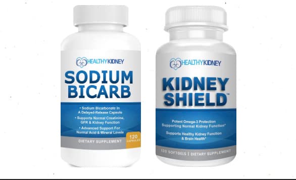 Nyreskjold Omega-3 Fish Oil & Natrium Bicarb 2 Pack Bundle Support Normal Nyrefunktion & Acid Niveauer