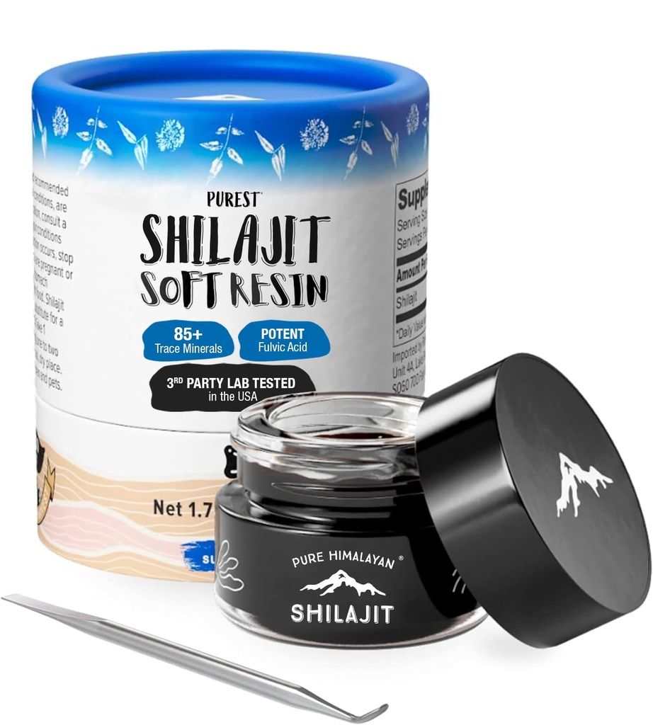 Shilajit af Pure Hialyan Shilajit ®, Grade A Himalayan Soft Resin, Energy & Immunsupport, Natural Source of Fulvic Acid & 85 + Trace Minerals Supplement for mænd og kvinder (50ml / 1,5 fl oz)