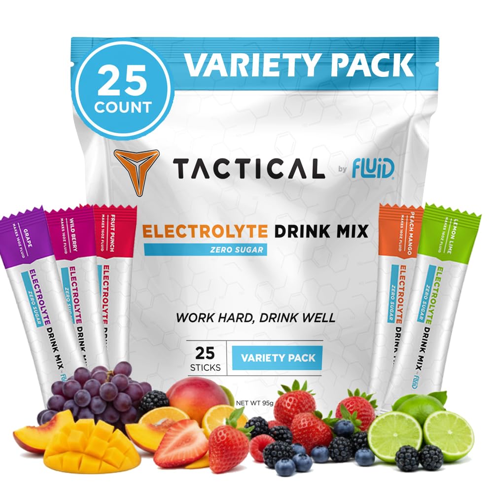 Fluid Tactical - Zero Sugar, Keto Electrolyte Powder, Hydration Packets, Made in USA (Variety, 25 Greve)