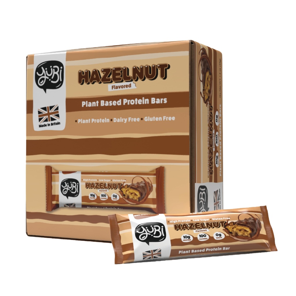 YuBi Bars - Hazelnut Protein Bars - 100 Calories, 10g of Protein, 0g of Sugar, Low Carb, Palm Oil Free/Non-GMO, Gluten Free, Dairy Free, Healthy Snack, Non-GMO - 14.8oz (12 Pack, Hazelnut)