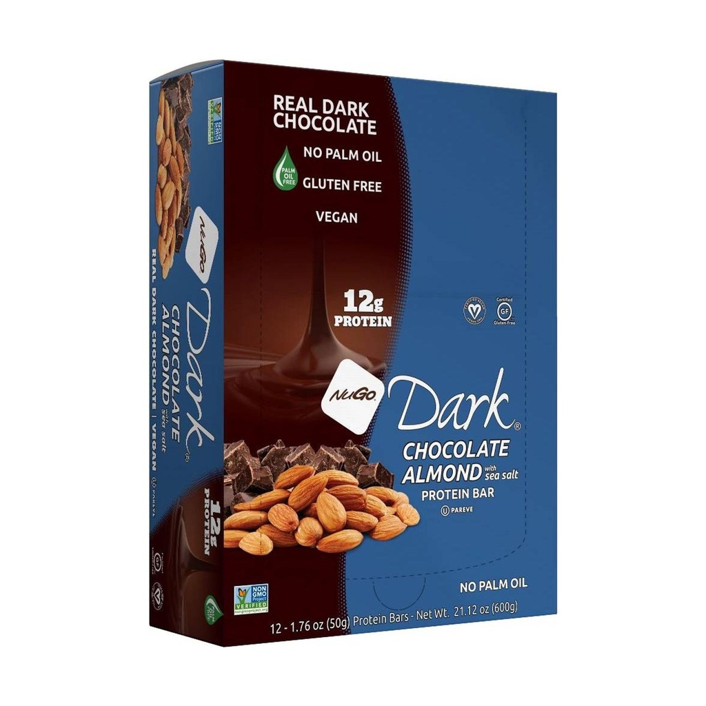Nugo, Bar Dark Chocolate Almond Sea Salt, 12 Count, 1.76 Ounce