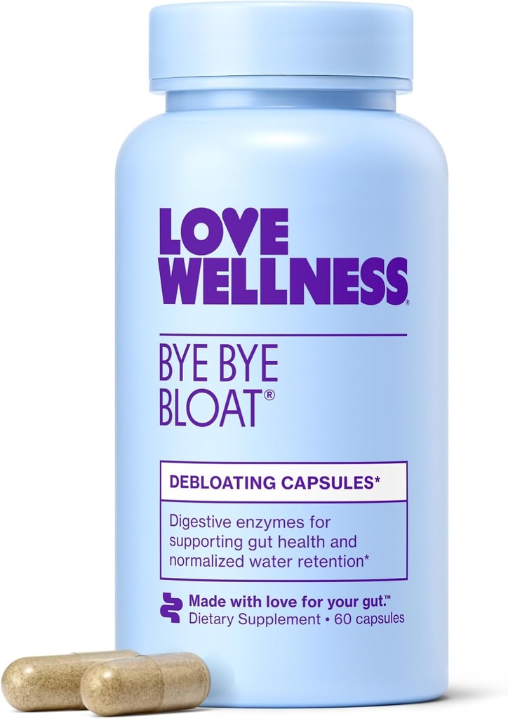Love Wellness Bye Bloat Buddy 124; fordøjelsesenzymer til hurtig fungerende Bloating Relief for kvinder Buddy 124; Hjælper med at reducere vandretention & Gas Relief Buddy 124; Understøtter fordøjelsessundhed med bukkehorn & Mælkebøtte