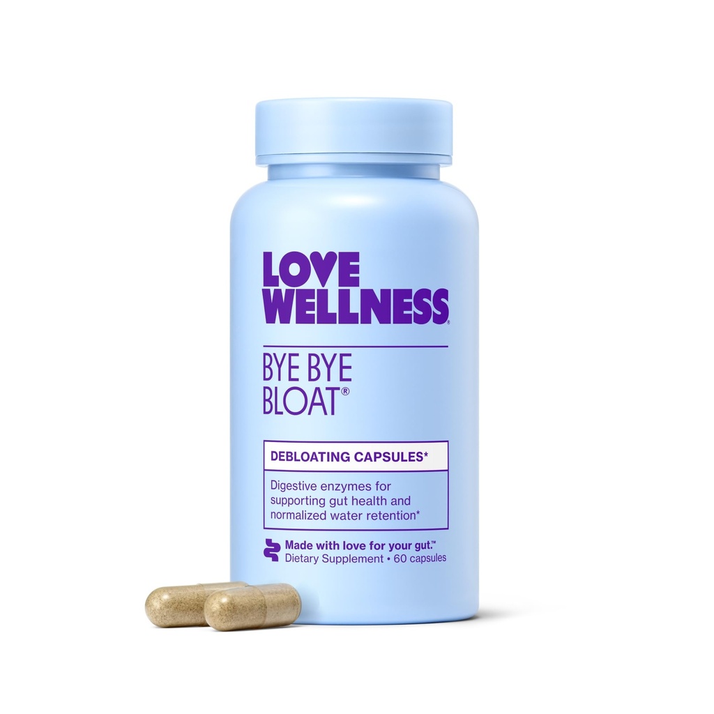 Love Wellness Bye Bloat Buddy 124; fordøjelsesenzymer til hurtig fungerende Bloating Relief for kvinder Buddy 124; Hjælper med at reducere vandretention & Gas Relief Buddy 124; Understøtter fordøjelsessundhed med bukkehorn & Mælkebøtte