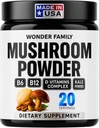 Instant Mushroom Powder 10: 1 - Cordyceps Mushroom Supplement med Reishi, Chaga & Shiitake - Kaffefri Nighttime Drikke med B6, B12, D + Probiotika Mushroom Cacao Organic Blend (Ingen sødemiddel)