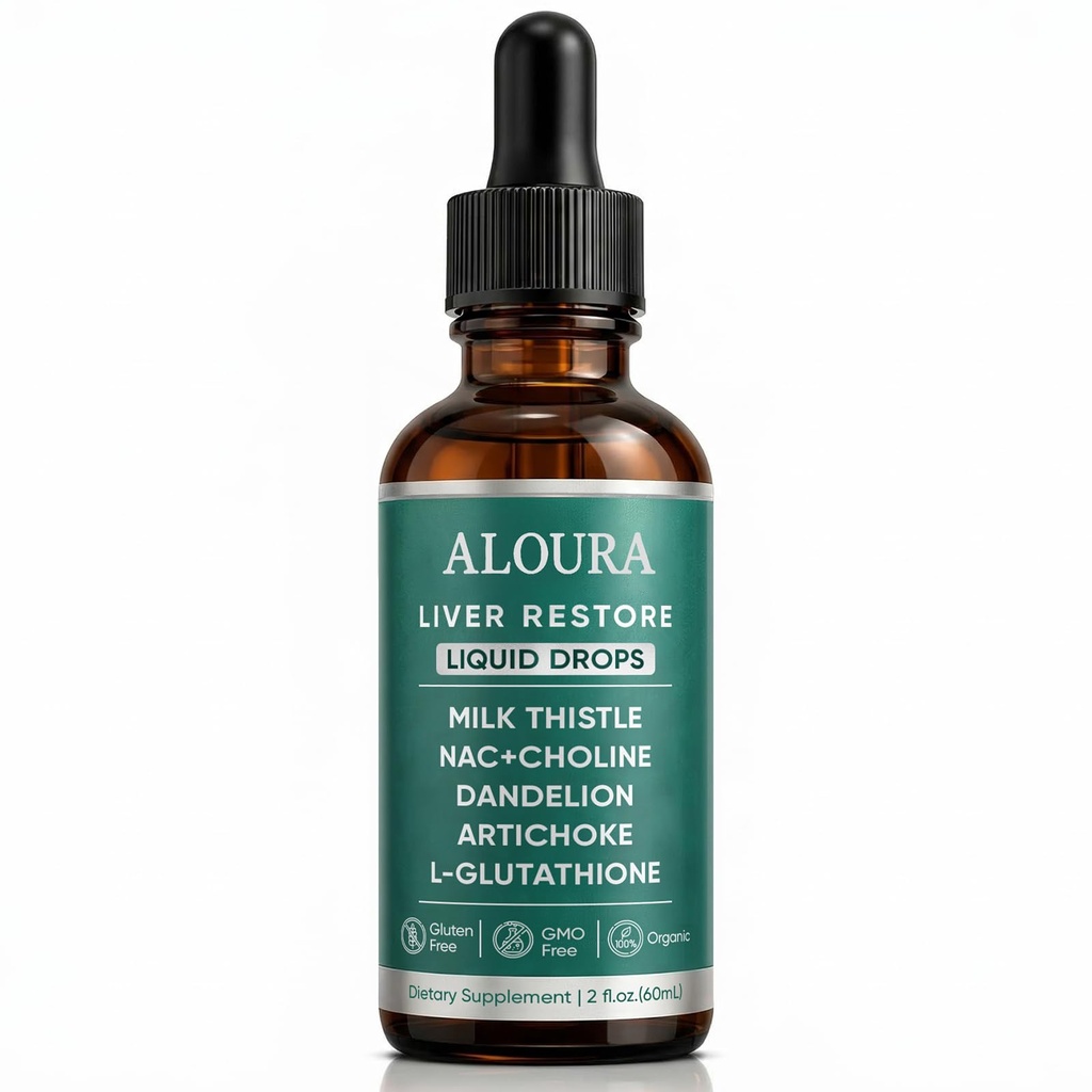 Aloura Liver Restore Drops – Complete Liver Support Supplement for Liver Cleanse & Bloat Relief, Digestion Aid, Energy & Vitality, Non-GMO, Gluten Free, 2 Fl Oz (1)
