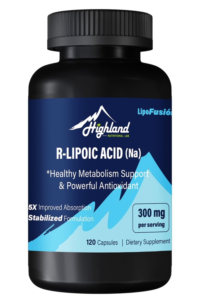 R Lipoinsyre (Na) 300mg per servering, 120 kapsler, op til 5X forbedret absorption, Excellent Nutritional Supplement for Sund Metabolisme Support og Antioxidants-1 Flaske