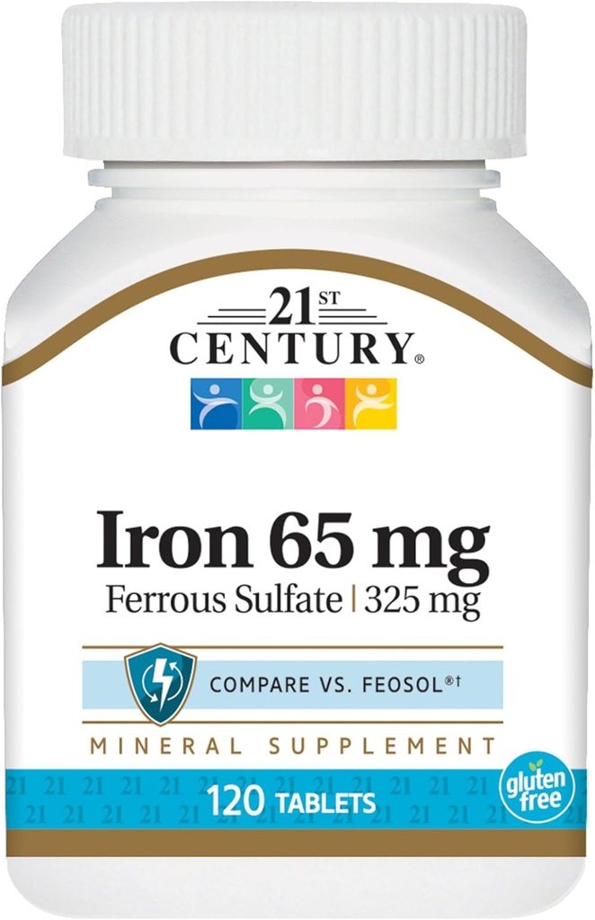 21. århundrede Jern 65 Mg Ferrosulfate 325 Mg Tablets, 120 Count (pakke med 2)