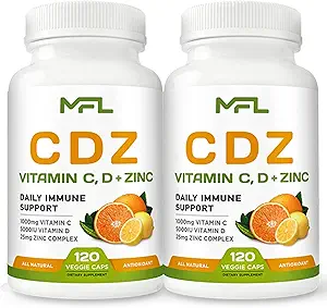 2 Pack, C D Z Beeg 124; C-vitamin, 1000mg Beeg 124; D-vitamin D3, 125mcg - 124; Zink, 25mg - 124; Non- GMO & Gluten Free