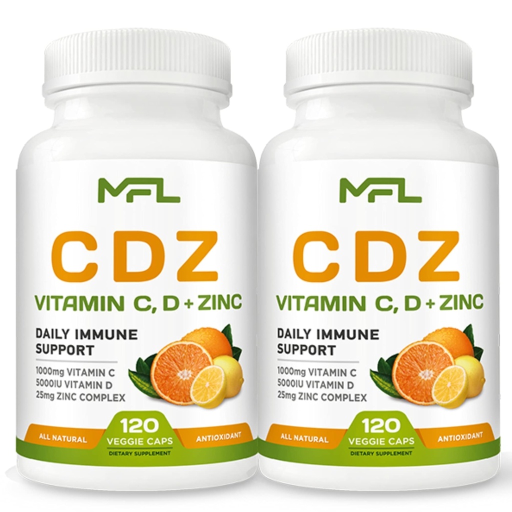 2 Pack, C D Z Beeg 124; C-vitamin, 1000mg Beeg 124; D-vitamin D3, 125mcg - 124; Zink, 25mg - 124; Non- GMO & Gluten Free